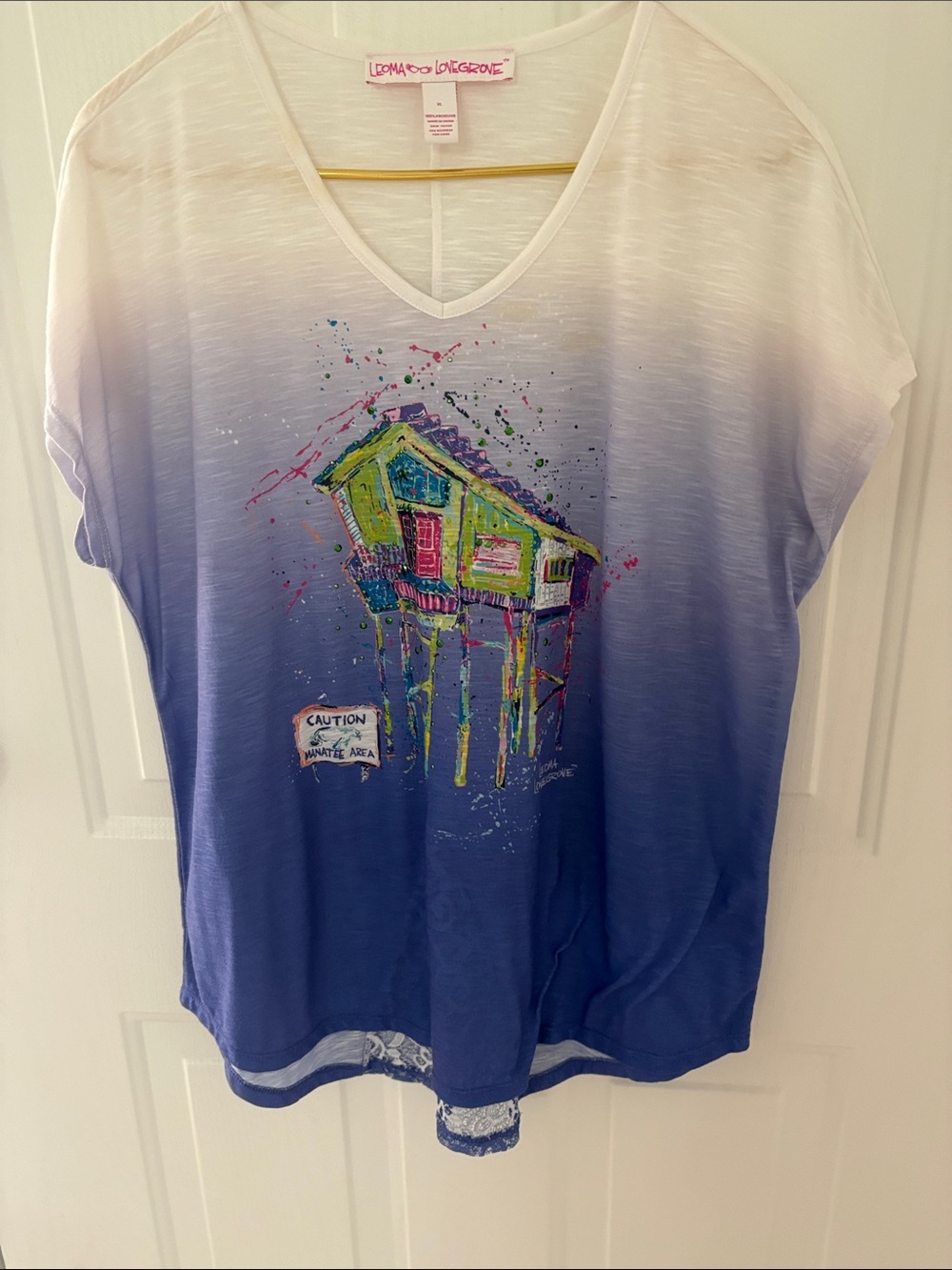 Leoma Lovegrove White Tee with Pink Logo Tag